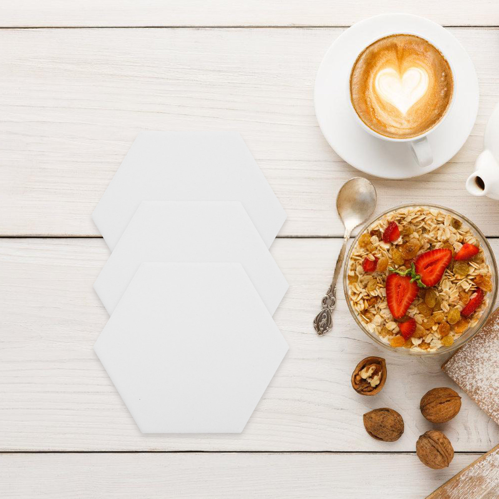 10Set White Hexagonal Ceramic  - Coaster Sublimation Blank ulasan dan harga