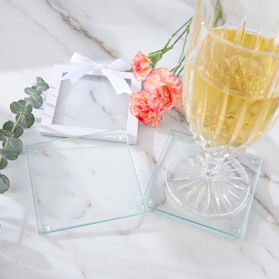 Clear Glass Drink Coasters Set - Coaster Sublimation Blank ulasan dan harga